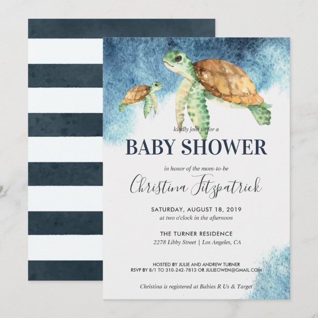 Havssköldpadda | Baby Shower Inbjudan (Fram/baksida)