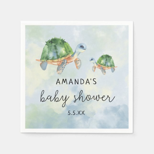 Havssköldpadda - baby shower  pappersservett (Framsidan)