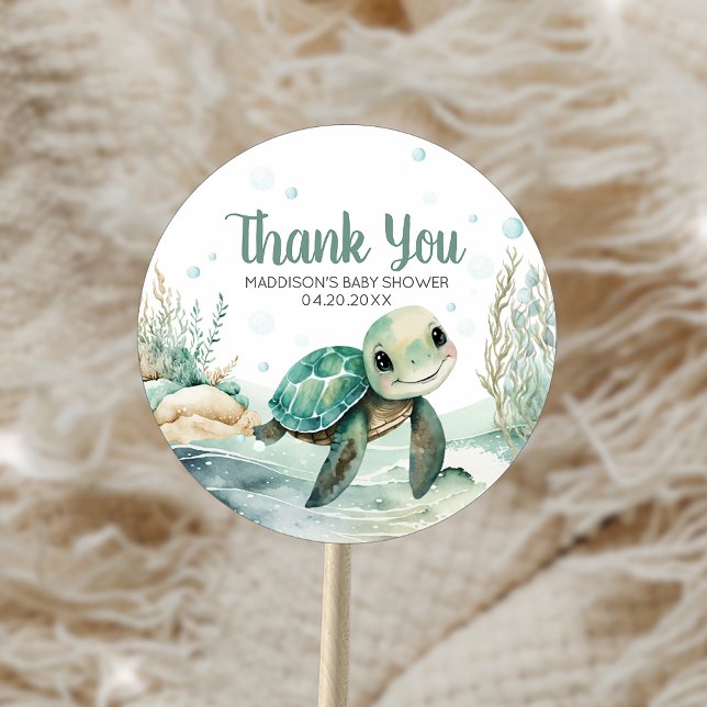 Havssköldpadda Baby Shower Runt Klistermärke (Sea Turtle Baby Shower Sticker)