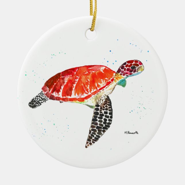 Havssköldpadda Beach Vattenfärg under Vatten Julgransprydnad Keramik (Framsidan)