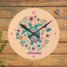 Havssköldpadda Blommig Boho Skola Kontor Namn Rund