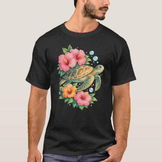 Havssköldpadda Blommig Tropisk Ocean Sköldpadda T Shirt