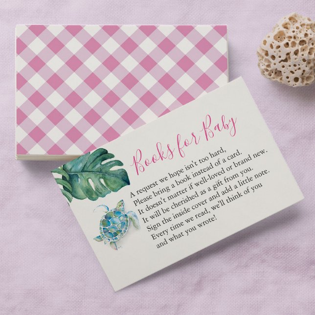 Havssköldpadda Bok för Baby-inbjudningskort Tilläggskort (baby shower invitation insert card books for baby watercolor tropical sea turtle art and pink )