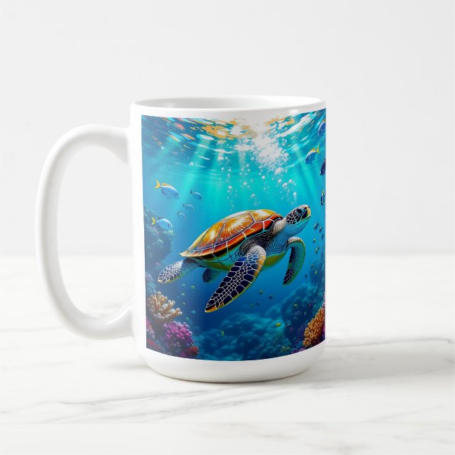 Havssköldpadda Färgrik Undervattensscen   Kaffemugg (Vänster)