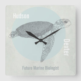 Havssköldpadda för persikohus eller marinbiologer fyrkantig klocka