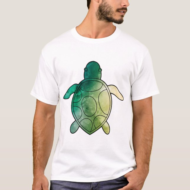 Havssköldpadda grön akvarell t shirt (Framsida)