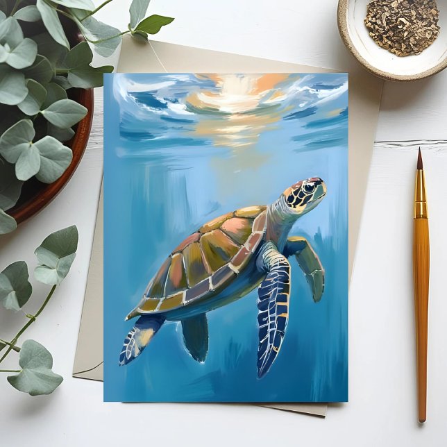 Havssköldpadda Hav Djur Akvarell Vykort (Skapare uppladdad)