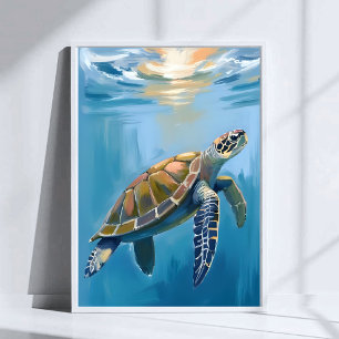 Havssköldpadda Havsdjur Akvarell Poster