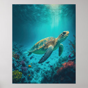Havssköldpadda Havslevande strandlevande djur Poster