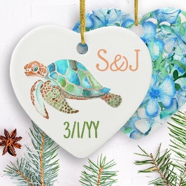 Havssköldpadda Hjärtat, Monogram Jul Julgransprydnad Keramik