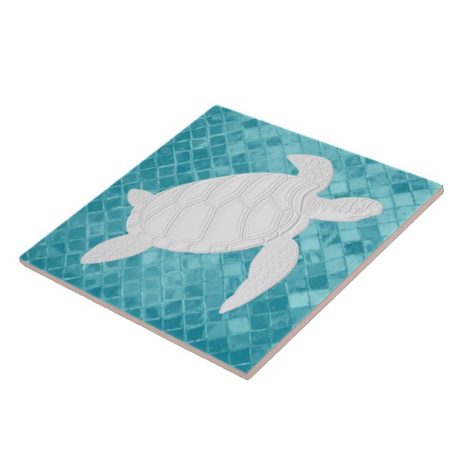 Havssköldpadda i Aqua Sea Glass Mönster Kakelplatta (Sidan)
