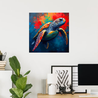 Havssköldpadda i djuphavet poster