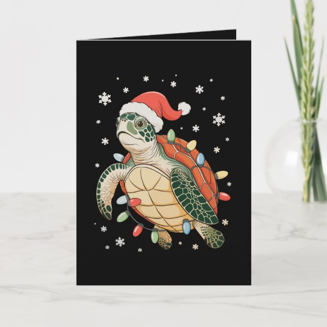 Havssköldpadda julbelysning Xmas mössa högtid  Kort (Framsida)