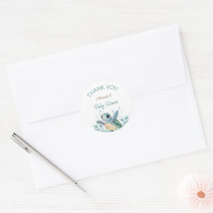 Havssköldpadda Könsneutrala Babyshower Tack Runt Klistermärke