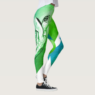 Havssköldpadda Konsttryck Grafisk Aqua Grön Turkos Leggings