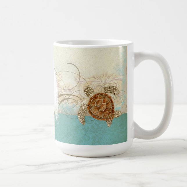 Havssköldpadda Kusthavsbuss Modern vattenfärg Kaffemugg (Höger)