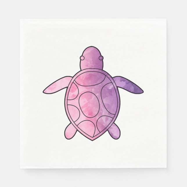 Havssköldpadda, lila, vattenfärg pappersservett (Framsidan)