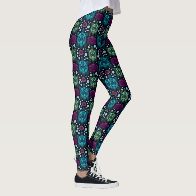 Havssköldpadda & Lotusblomma Mönster  Leggings (Höger)