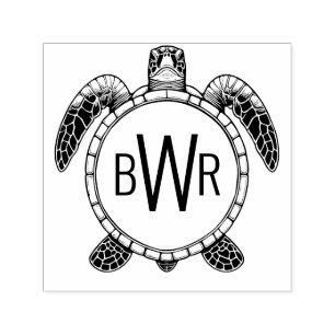 Havssköldpadda magvy 3 initialer monogram #1 självfärgande stämpel