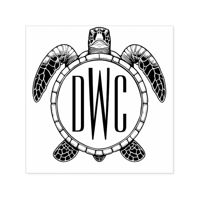 Havssköldpadda magvy 3 Initialer Monogram #2 Självfärgande Stämpel (Design)