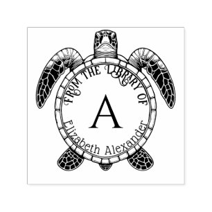 Havssköldpadda magvy namn initial bibliotek bok självfärgande stämpel