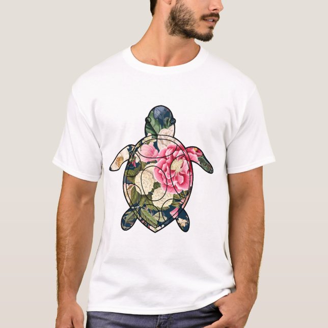 Havssköldpadda marinblommig t shirt (Framsida)