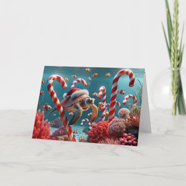 Havssköldpadda med julklapp helgkort (Framsida)