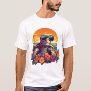 Havssköldpadda med solglasögon på stranden t shirt