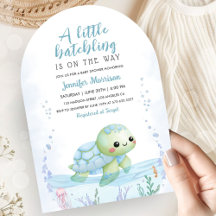 Havssköldpadda Nyfödd Baby Shower Pojke Blå Båge
