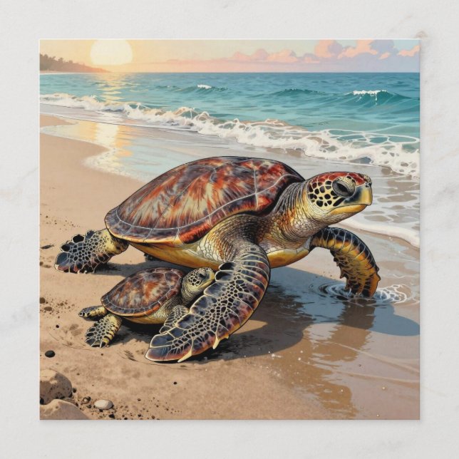 Havssköldpadda och bebis illustration | Tom Kort (Framsida)