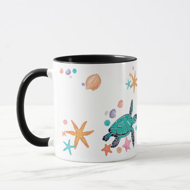Havssköldpadda och sjöstjärna Ocean Fantasi Mugg (Vänster)