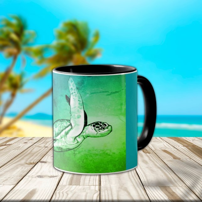 Havssköldpadda Original Konst Tvåtons Kaffe Mugg (Skapare uppladdad)