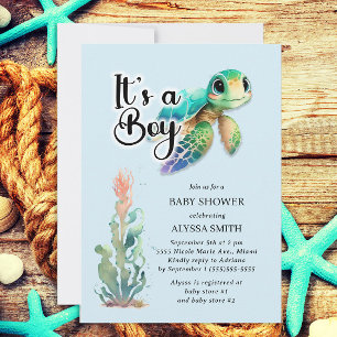 Havssköldpadda pojke baby shower inbjudningar