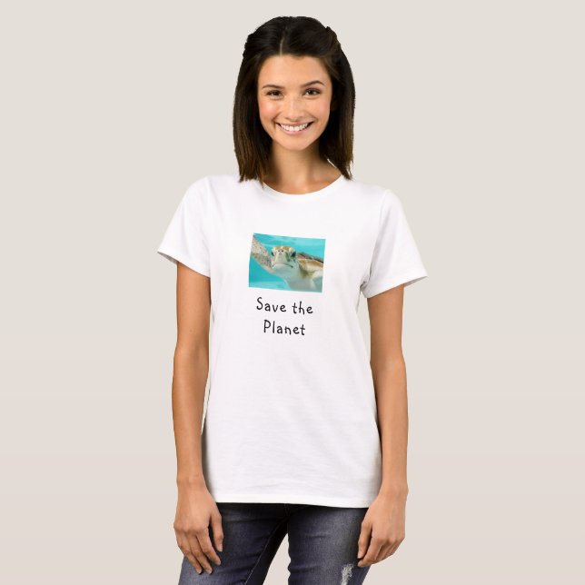Havssköldpadda Rädda Planeten T Shirt (Hel framsida)
