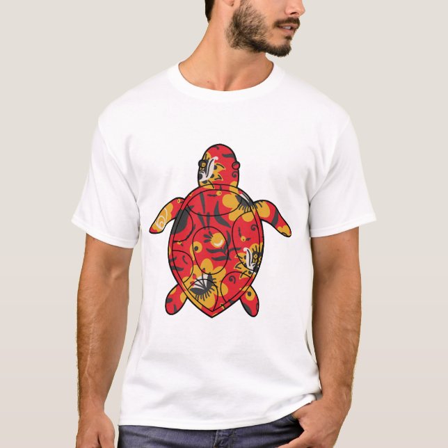 Havssköldpadda röd blomster t shirt (Framsida)