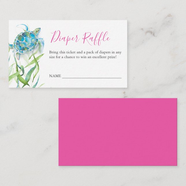 Havssköldpadda - Rosa - Diaper Raffle-inbjudningsh Tilläggskort (Fram/baksida)