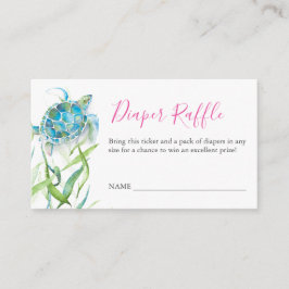 Havssköldpadda - Rosa - Diaper Raffle-inbjudningsh Tilläggskort