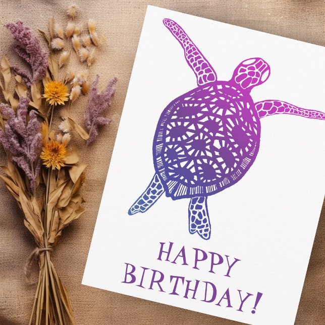 Havssköldpadda Sköldpadda FÖDELSEDAG! Lila Vykort (Sea Turtle Tortoise HAPPY BIRTHDAY! Purple Postcard
)
