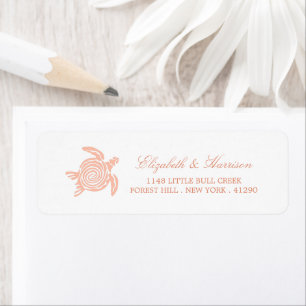 Havssköldpadda, Soft Coral Beach Wedding Returadress Etikett