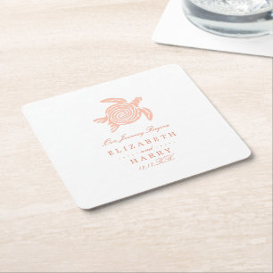 Havssköldpadda, Soft Coral Beach Wedding Underlägg Papper Kvadrat