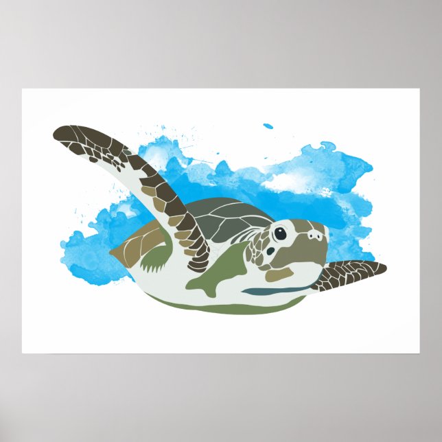 Havssköldpadda som simmar i akvarelldesign poster (Framsidan)