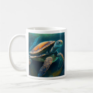 Havssköldpadda som simmar i havet kaffemugg