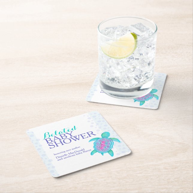 Havssköldpadda stollig, vattenfärgad bebisdusch underlägg papper kvadrat (Insitu)