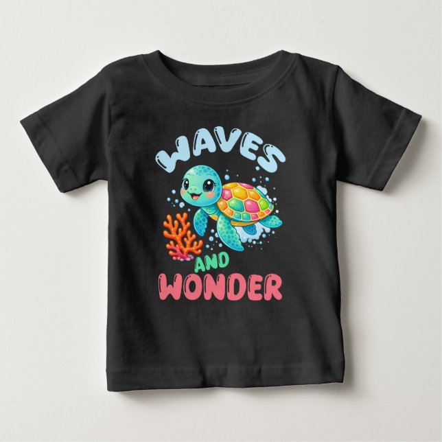 Havssköldpadda Vågor och Underbarn Barn T Shirt (Framsida)