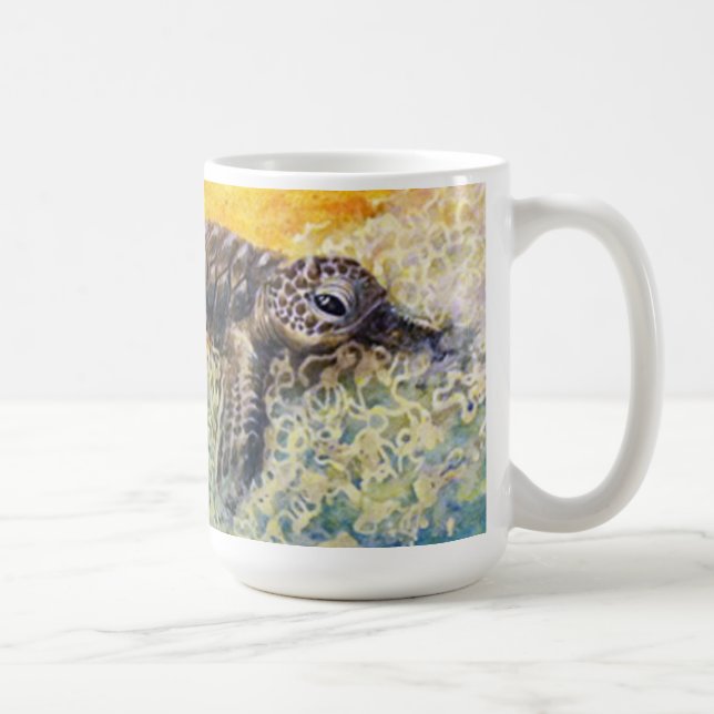 Havssköldpaddahatchling som skriver in surfan kaffemugg (Höger)