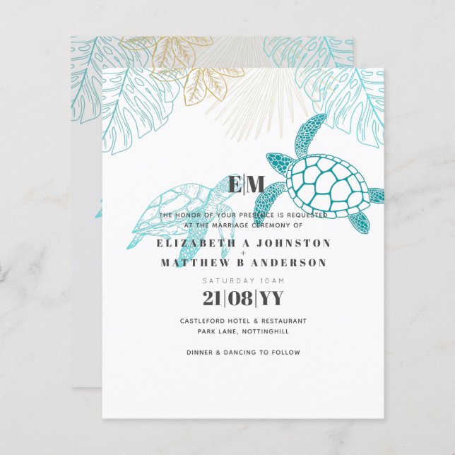 Havssköldpaddor Bröllop Modern Linje Konst (Fram/baksida)