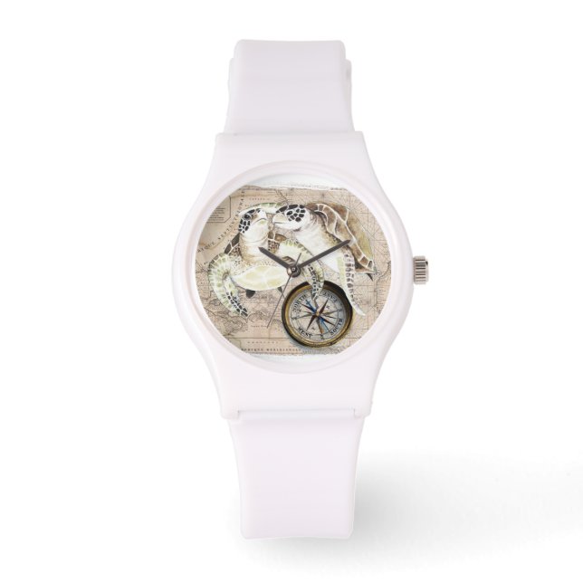 Havssköldpaddor Compass Karta Armbandsur (Framsida)