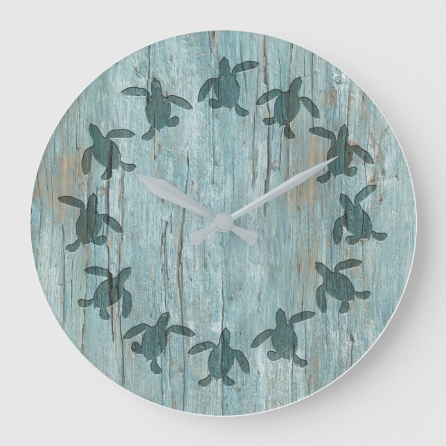 Havssköldpaddor Hatchling Wood Mönster Wall Clock Stor Klocka (Framsida)
