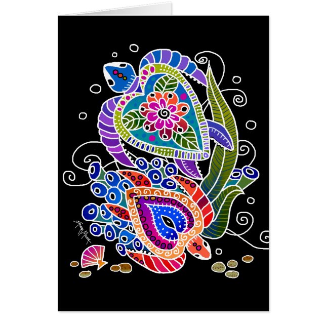 Havssköldpaddor, havssköldpaddor och havssköldpadd hälsningskort (Framsidan)