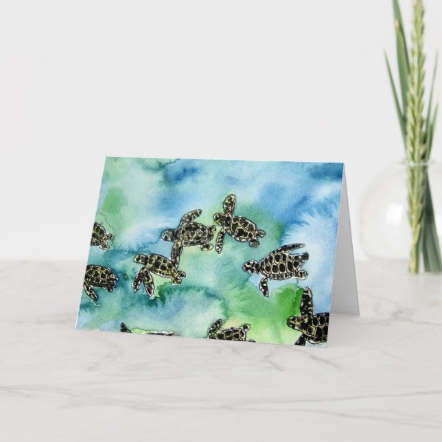 Havssköldpaddor i baby, målning av vilda djur kort (Framsida)